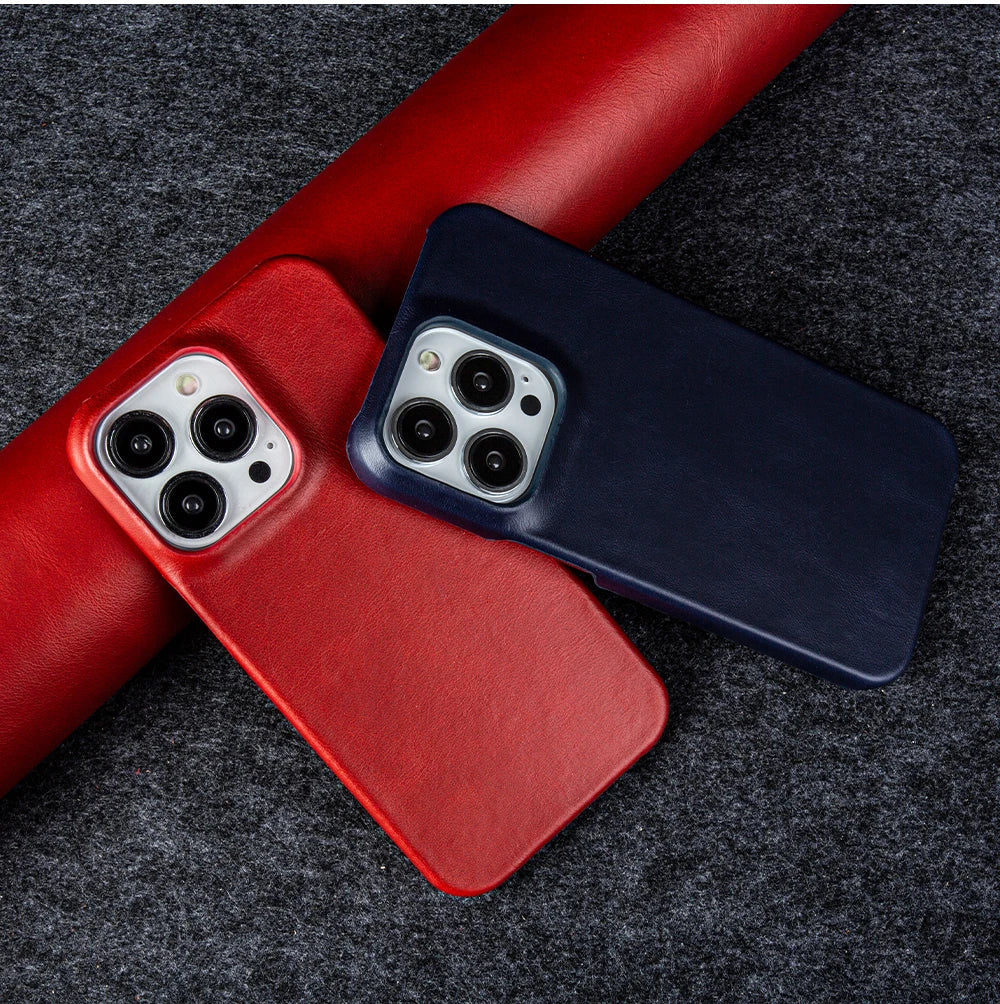 Luxury Real Leather Phone Case With MagSafe (Oil Wax Pattern)
