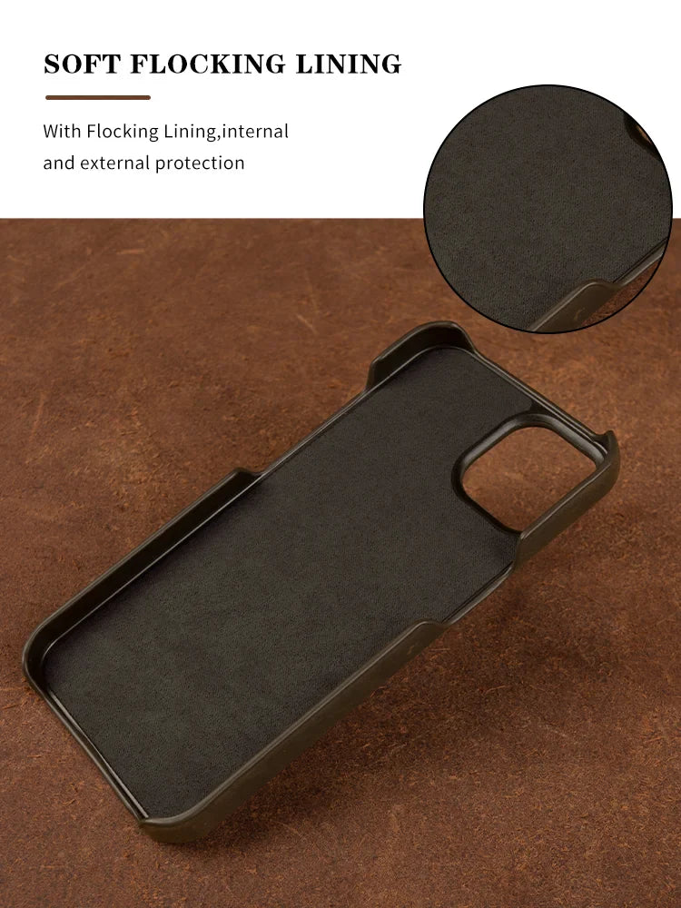 Luxury Genuine Leather Crazy Horse Pattern Phone Case with MagSafe