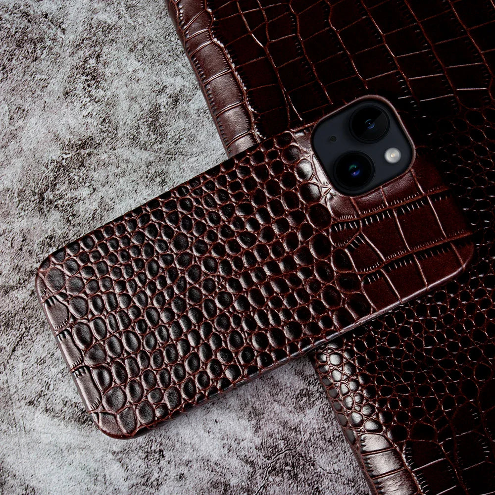 Luxury Real Leather Phone Case with MagSafe (Crocodile Pattern)