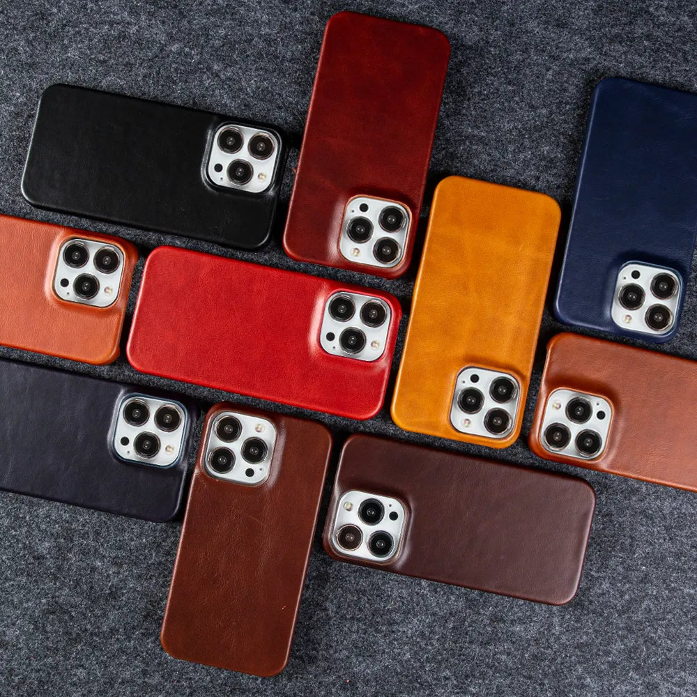 Luxury Real Leather Phone Case With MagSafe (Oil Wax Pattern)