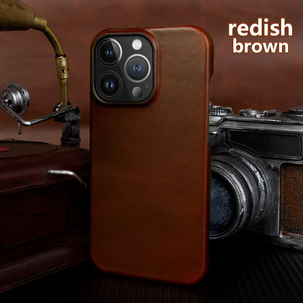 Luxury Real Leather Phone Case With MagSafe (Oil Wax Pattern)
