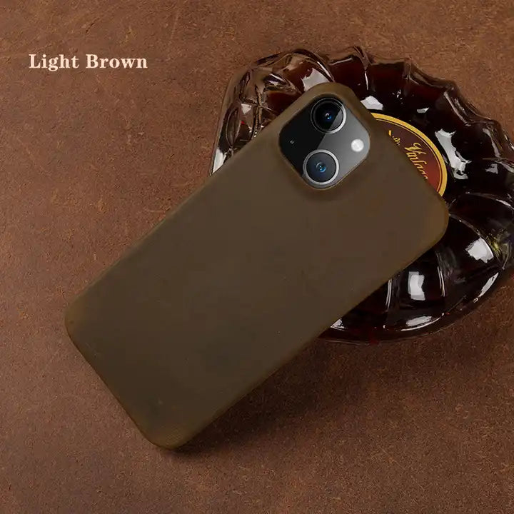 Luxury Genuine Leather Crazy Horse Pattern Phone Case with MagSafe