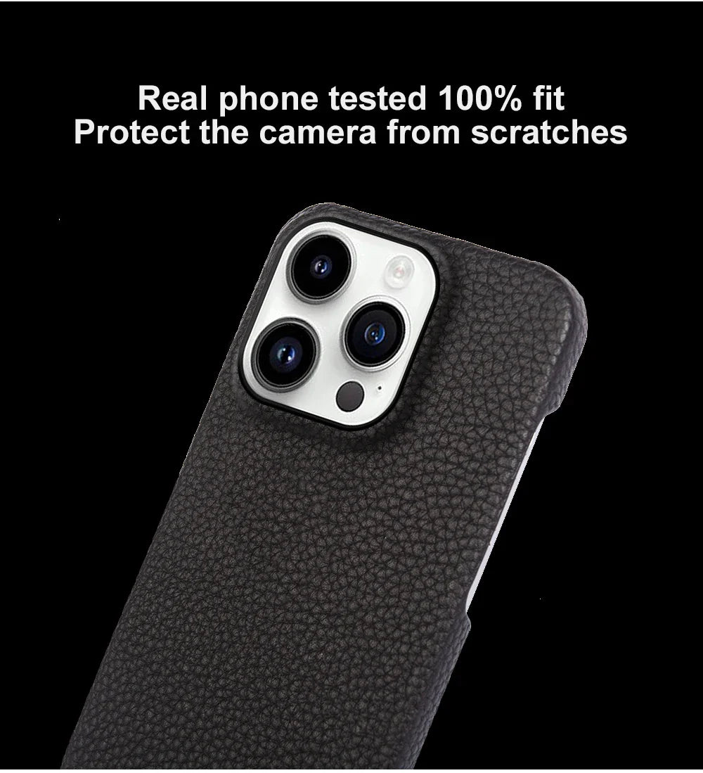 Luxury Real Leather Phone Case with MagSafe (Lychee Pattern)