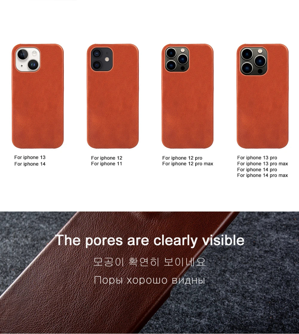 Luxury Real Leather Phone Case With MagSafe (Oil Wax Pattern)
