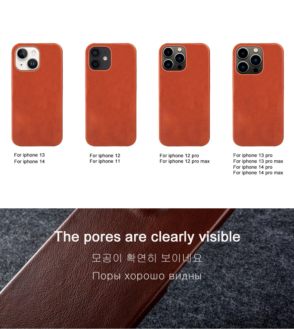 Luxury Real Leather Phone Case With MagSafe (Oil Wax Pattern)