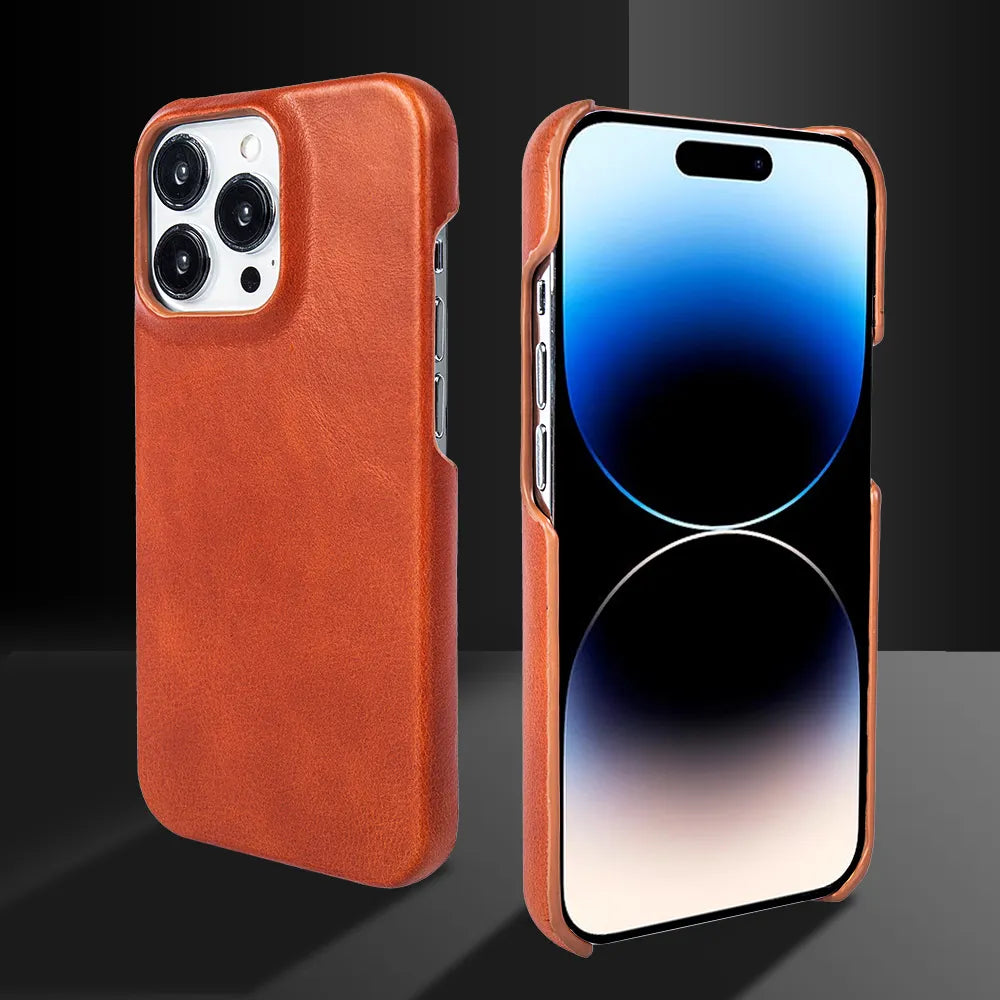 Luxury Real Leather Phone Case With MagSafe (Oil Wax Pattern)