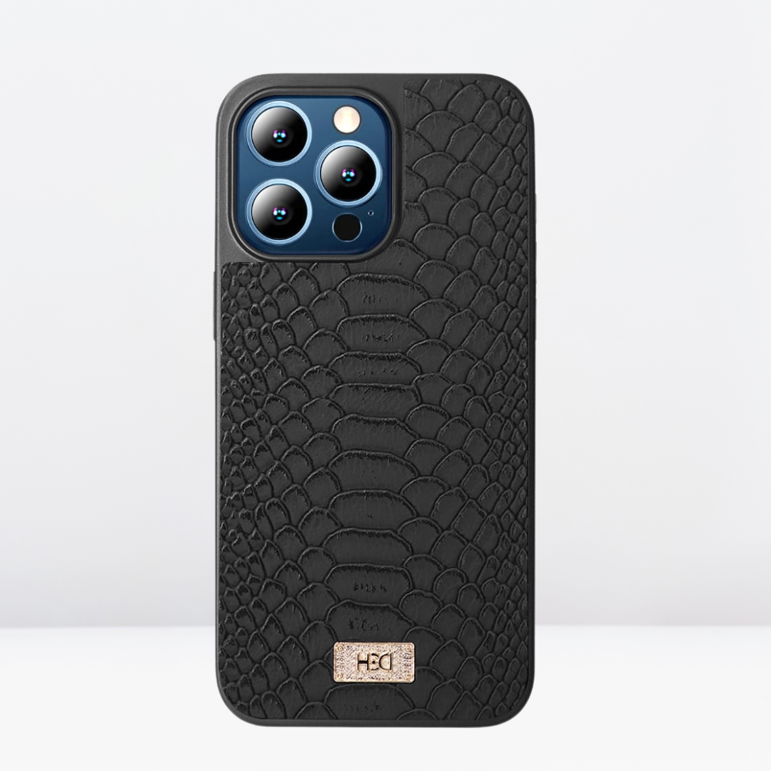 HBD Leather Crocodile Case for iPhone 15 Series. (Black)