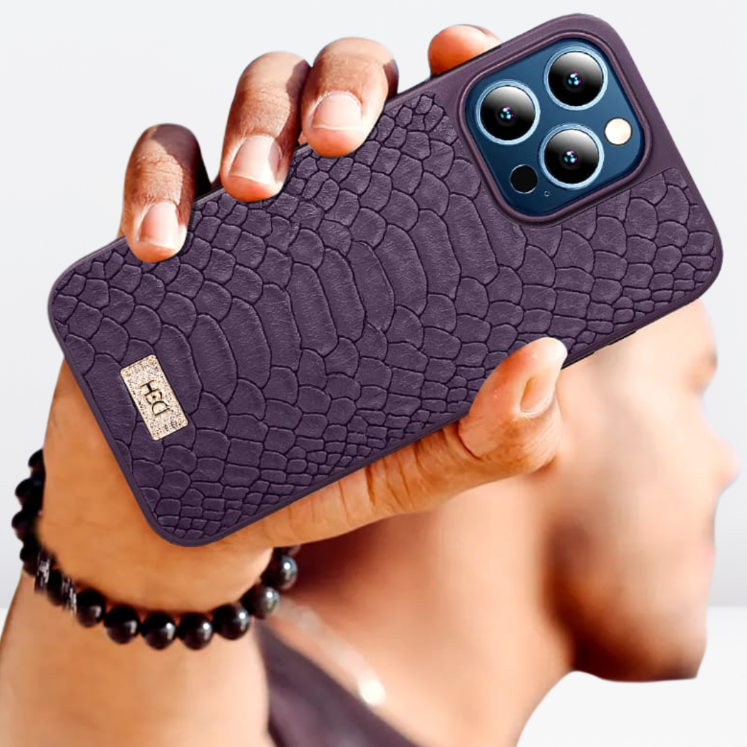 HBD Leather Crocodile Case for iPhone 15 Series. (Black)