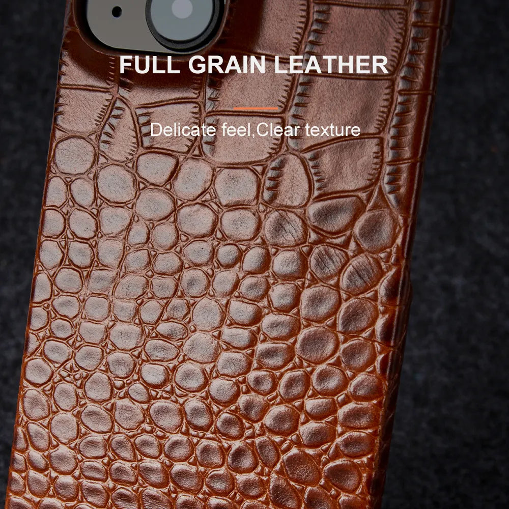 Luxury Real Leather Phone Case with MagSafe (Crocodile Pattern)