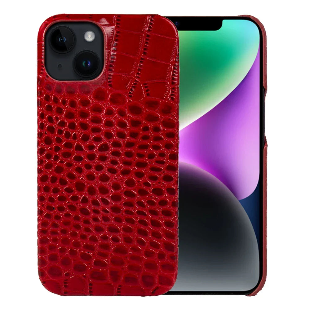 Luxury Real Leather Phone Case with MagSafe (Crocodile Pattern)