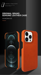 Luxury Real Leather Phone Case with MagSafe (Lychee Pattern) Mobile Case by CoverMeUp - Style 58
