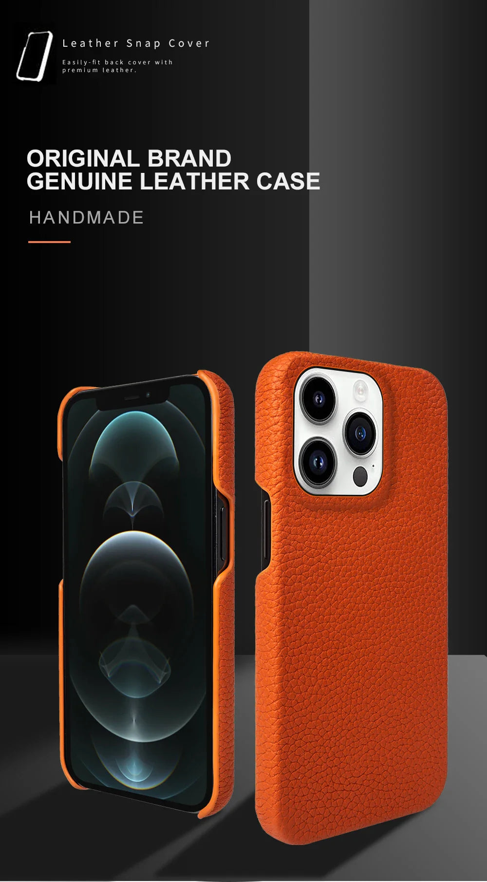 Luxury Real Leather Phone Case with MagSafe (Lychee Pattern)