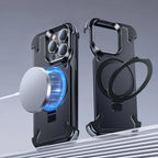 Protective Apple iPhone Back Cover - Luxury iPhone Frameless Armored Case with Leather Texture And Kickstand - Style 30