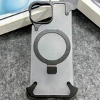 Protective Apple iPhone Back Cover - Luxury iPhone Frameless Armored Case with Leather Texture And Kickstand - Style 2