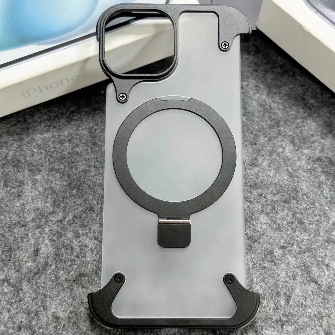 Luxury iPhone Frameless Armored Case with Leather Texture And Kickstand