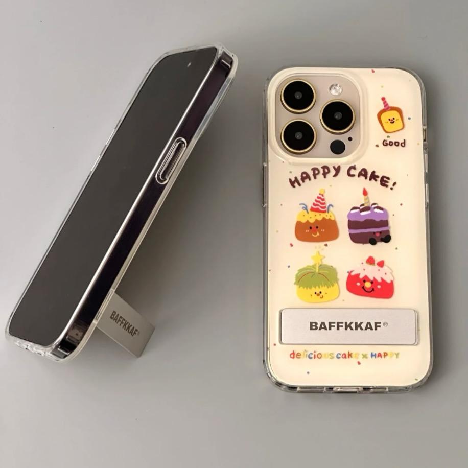 Happy Cake iPhone Case – Cute Cartoon Dessert Design with Kickstand