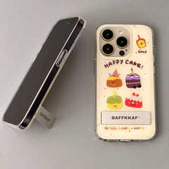 Happy Cake iPhone Case – Cute Cartoon Dessert Design with Kickstand