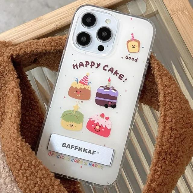 Happy Cake iPhone Case – Cute Cartoon Dessert Design with Kickstand