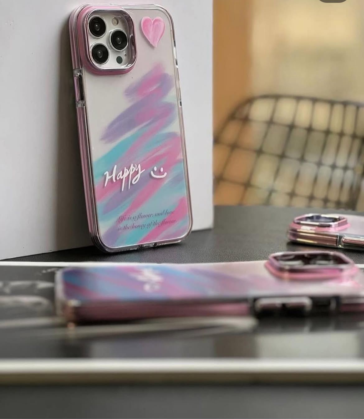 Happy Pastel Heart iPhone Case – Shockproof Soft TPU Cover with Camera Protection