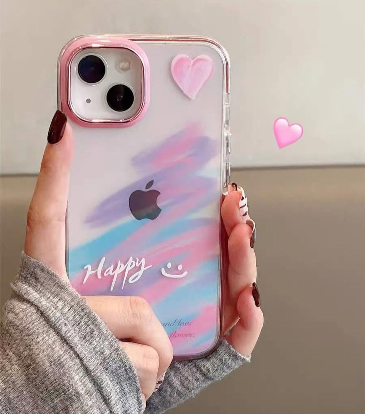 Happy Pastel Heart iPhone Case – Shockproof Soft TPU Cover with Camera Protection