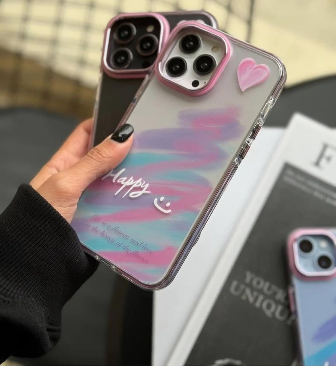 Happy Pastel Heart iPhone Case – Shockproof Soft TPU Cover with Camera Protection