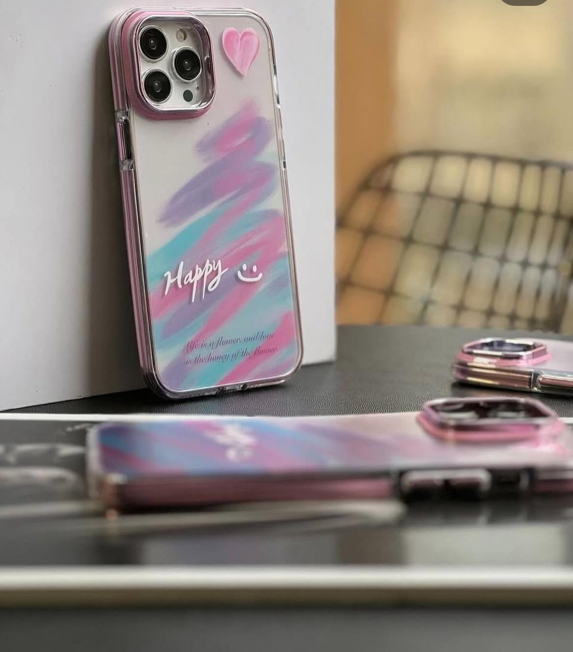 Happy Pastel Heart iPhone Case – Shockproof Soft TPU Cover with Camera Protection