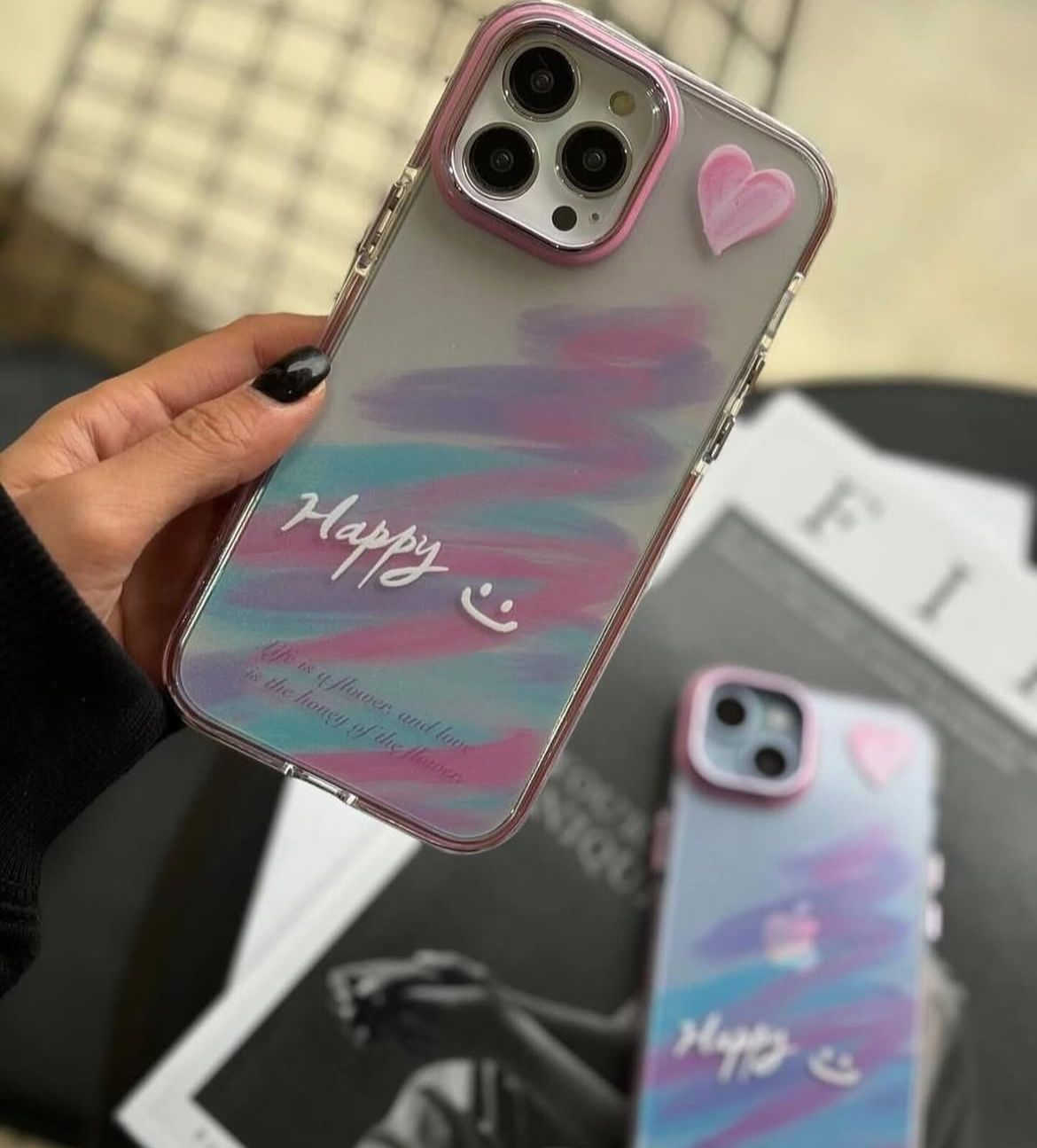 Happy Pastel Heart iPhone Case – Shockproof Soft TPU Cover with Camera Protection