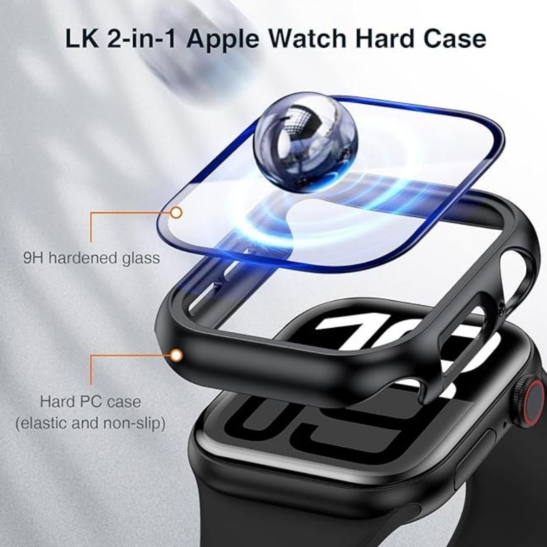 Hard PC Protective Case with Tempered Glass Screen Protector iWatch Series 10 (42/46 MM) (Black) Mobile Case by CoverMeUp - Style 2