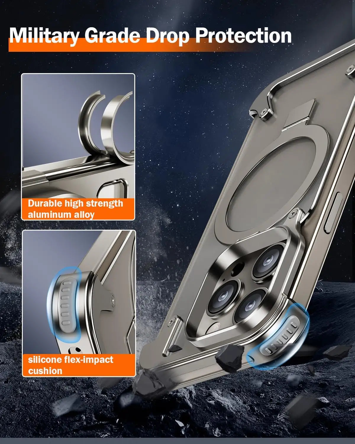 Luxury iPhone Frameless Armored Case with Leather Texture And Kickstand