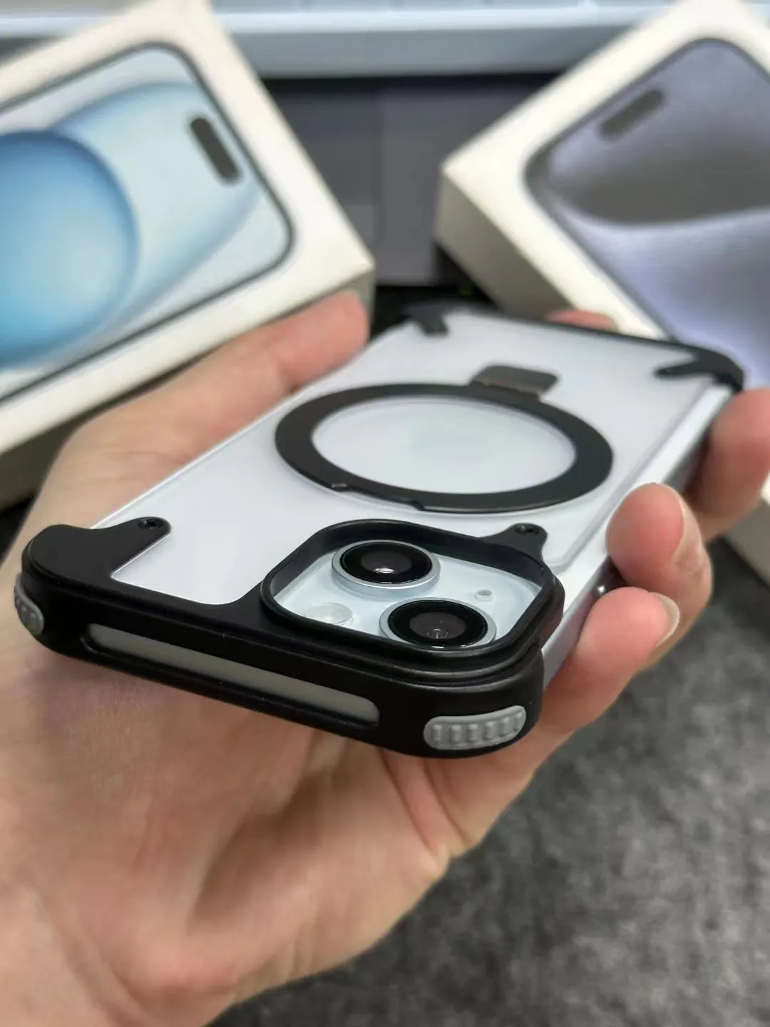 Luxury iPhone Frameless Armored Case with Leather Texture And Kickstand