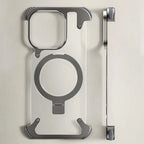 Protective Apple iPhone Back Cover - Luxury iPhone Frameless Armored Case with Leather Texture And Kickstand - Style 19