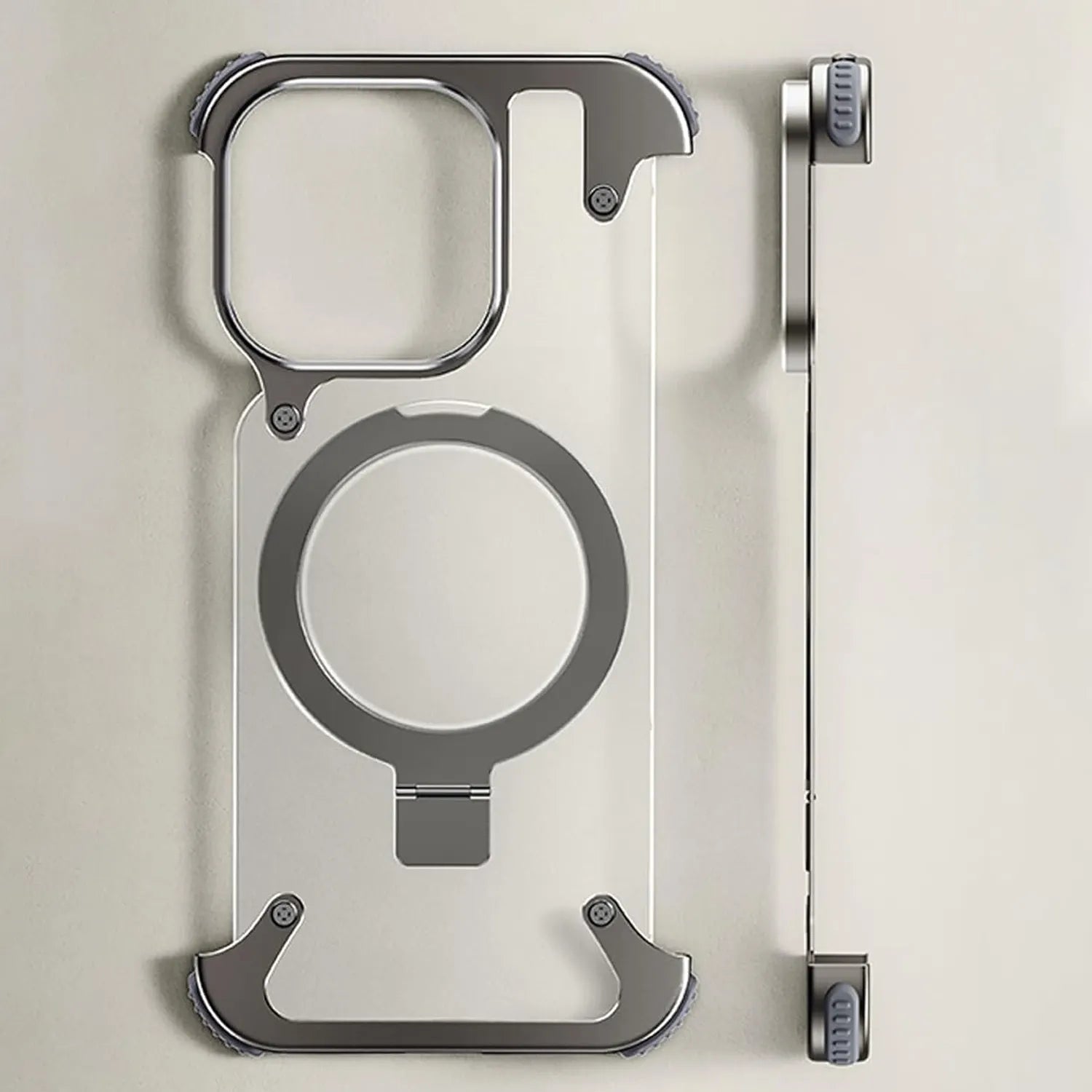 Luxury iPhone Frameless Armored Case with Leather Texture And Kickstand
