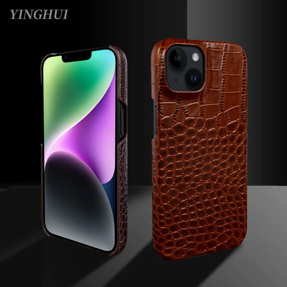 Luxury Real Leather Phone Case with MagSafe (Crocodile Pattern)