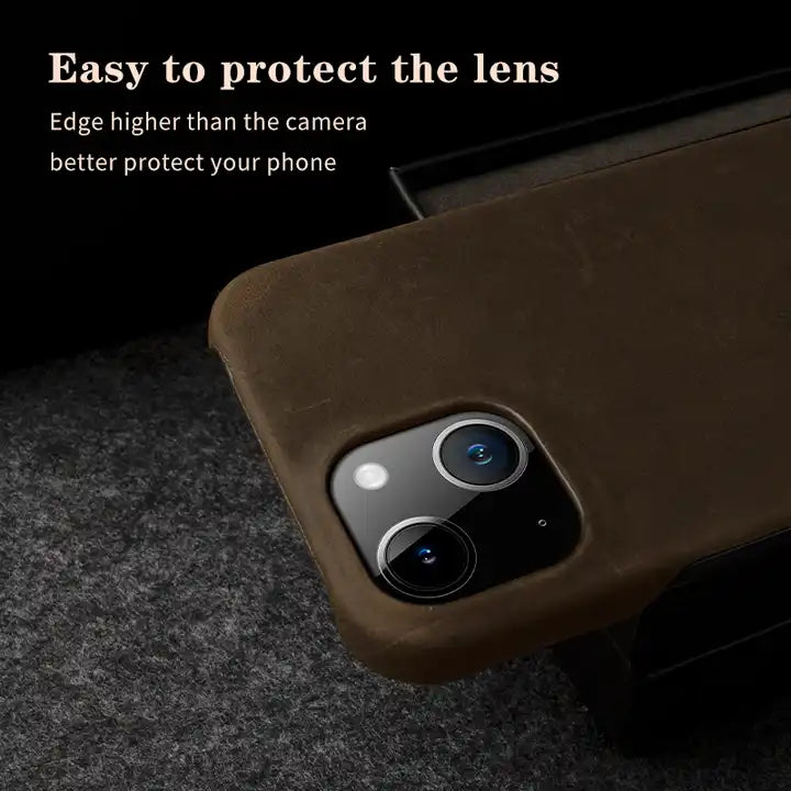 Luxury Genuine Leather Crazy Horse Pattern Phone Case with MagSafe