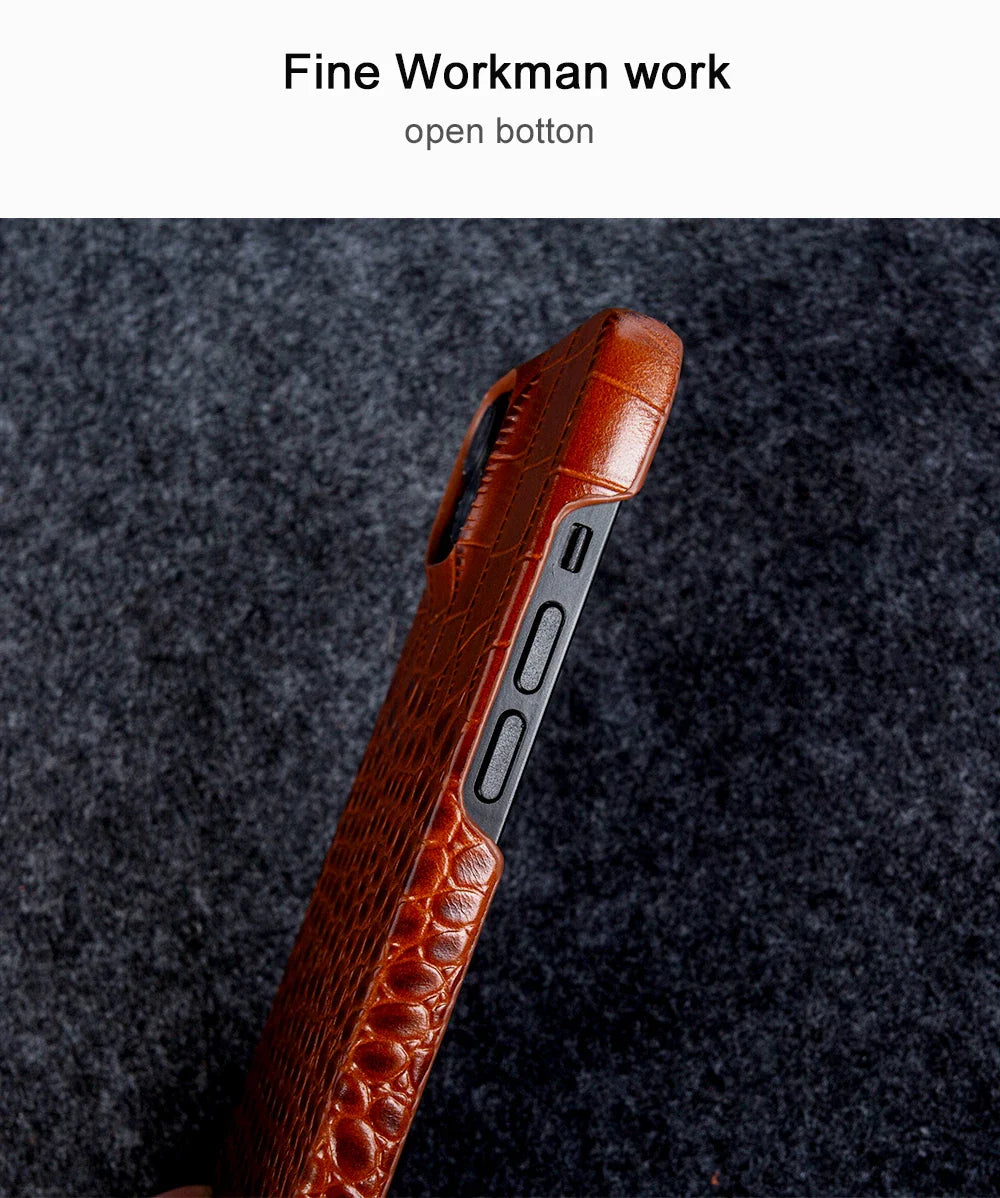 Luxury Real Leather Phone Case with MagSafe (Crocodile Pattern)