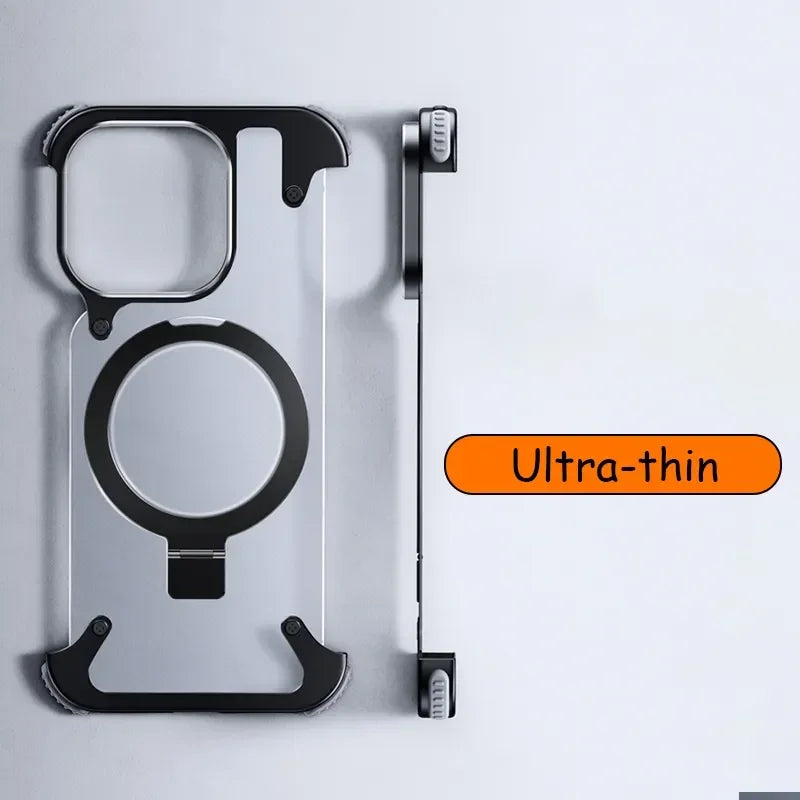 Luxury iPhone Frameless Armored Case with Leather Texture And Kickstand