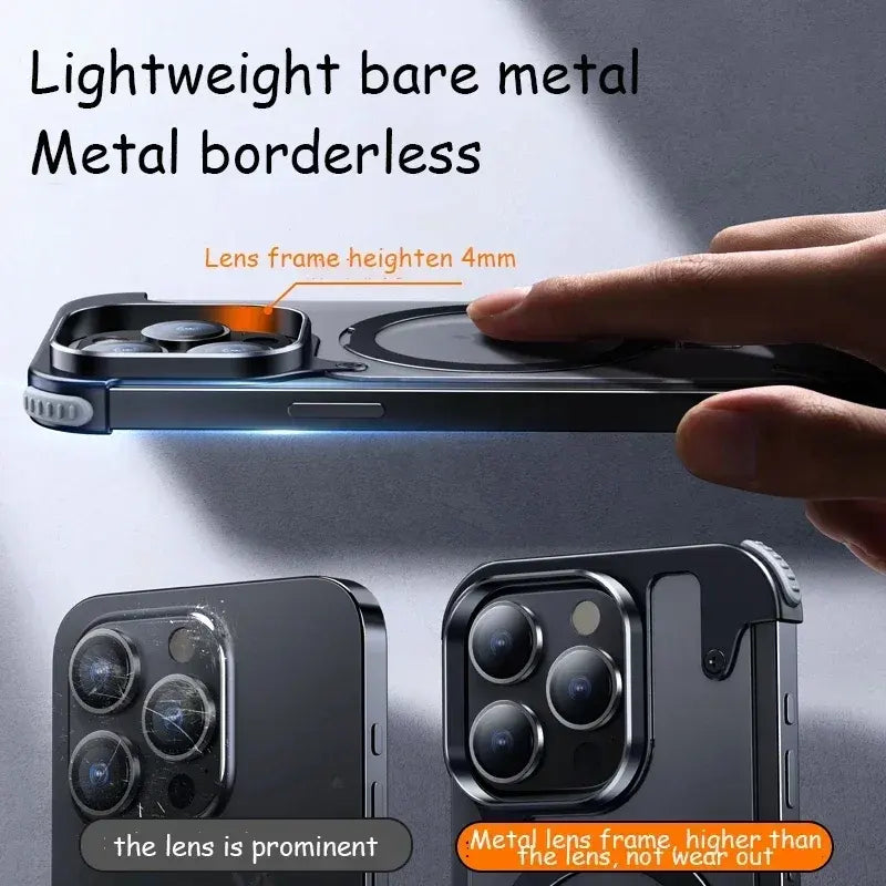 Luxury iPhone Frameless Armored Case with Leather Texture And Kickstand