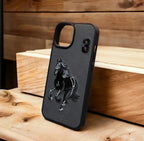 Protective Apple iPhone Back Cover - Embroidered Horse Series Leather Brown Back Case Compatible with iPhone - Style 2