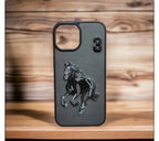 Protective Apple iPhone Back Cover - Embroidered Horse Series Leather Brown Back Case Compatible with iPhone - Style 3