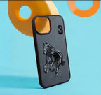 Protective Apple iPhone Back Cover - Embroidered Horse Series Leather Brown Back Case Compatible with iPhone - Style 4