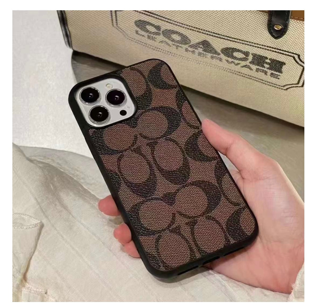 CCH Luxury Branded PU Leather Case for iPhone 15 Pro (DARK BROWN)