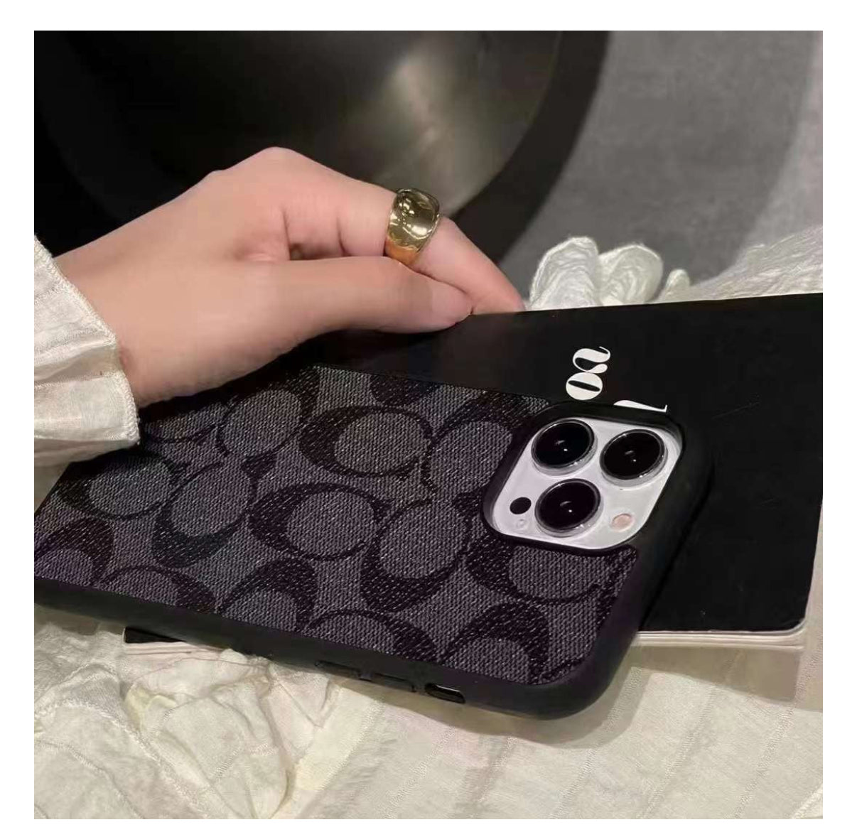 CCH Luxury Branded PU Leather Case for iPhone 16  (BLACK)