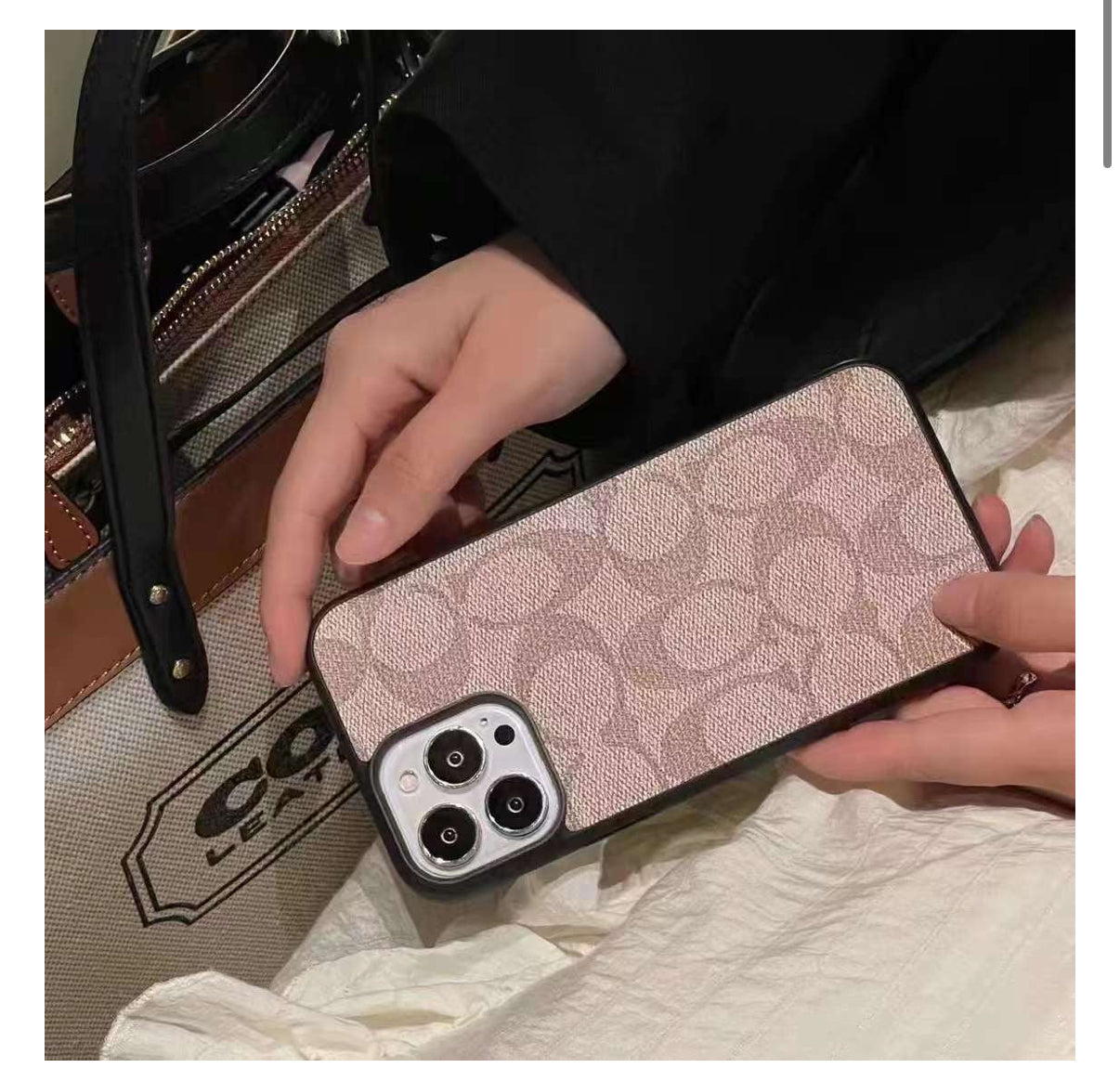 CCH Luxury Branded PU Leather Case for iPhone 15 Pro (LIGHT BROWN)