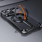 Protective Apple iPhone Back Cover - Metallic Frameless Corner Bumper Case with Magsafe Stand Function Case for iPhone 15 Pro (BLACK) - Style 2