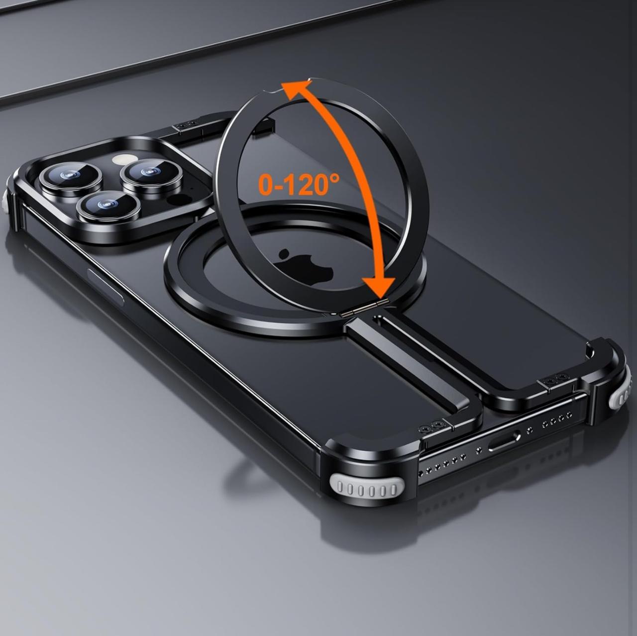Metallic Frameless Corner Bumper Case with Magsafe Stand Function Case for iPhone 15 Pro (BLACK)