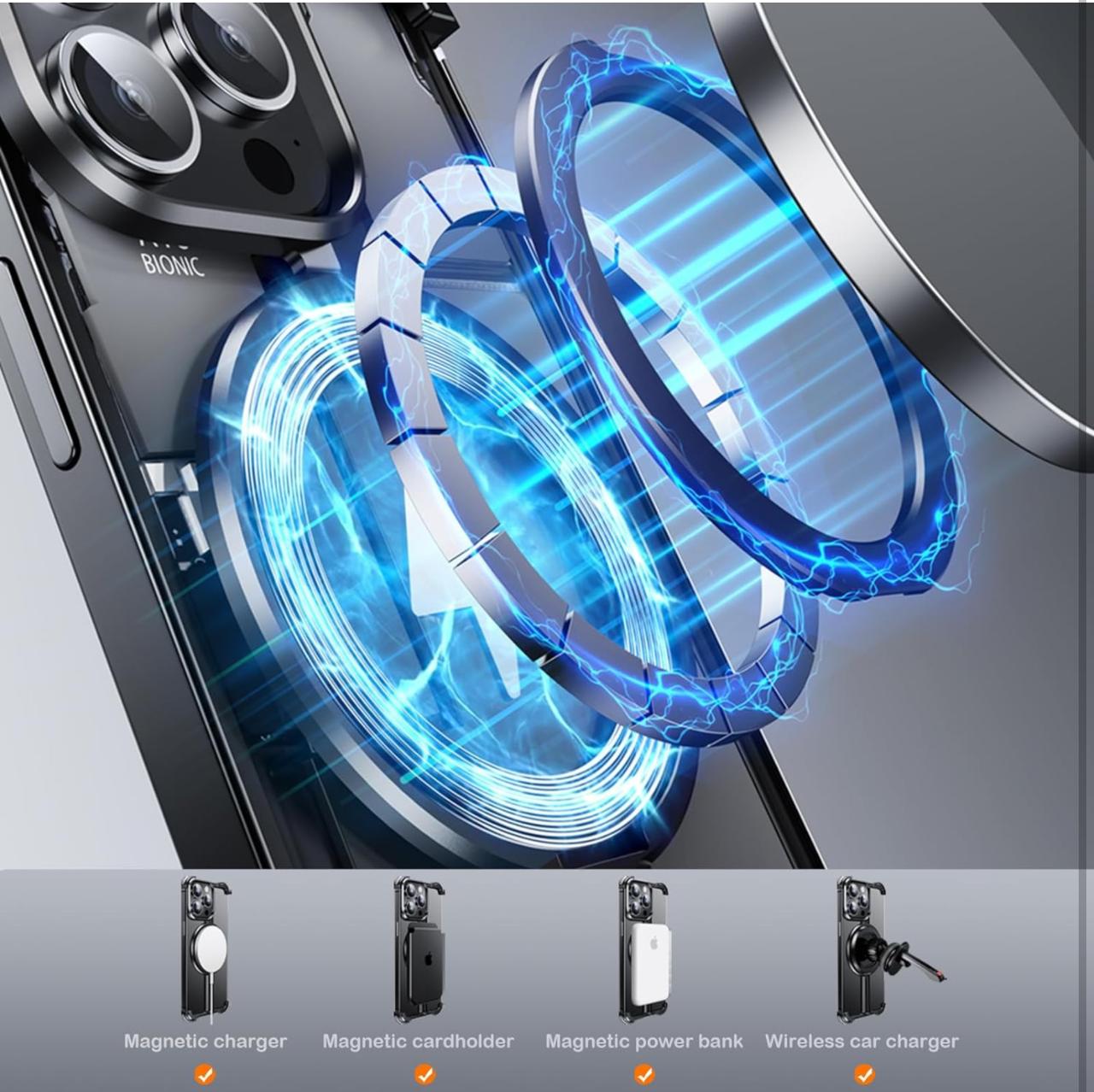 Metallic Frameless Corner Bumper Case with Magsafe Stand Function Case for iPhone 15 Pro Max (BLACK)