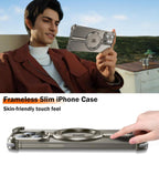 Protective Apple iPhone Back Cover - Metallic Frameless Corner Bumper Case with Magsafe Stand Function Case for iPhone 15 Pro Max (Natural Titanium) - Style 7