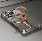 Protective Apple iPhone Back Cover - Metallic Frameless Corner Bumper Case with Magsafe Stand Function Case for iPhone 15 Pro Max (Natural Titanium) - Style 2