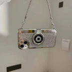 Protective Apple iPhone Back Cover - Rhinestones Glitter Retro Camera Style with Sling Girlish Case for iPhone 14 Pro Max - Style 4