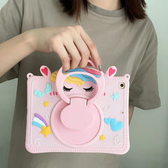 Cartoon Silicone Child Protective Cover for iPad 10.2 with Adjustable Stand Cover, Cute Cartoon Design Shockproof Silicone Case